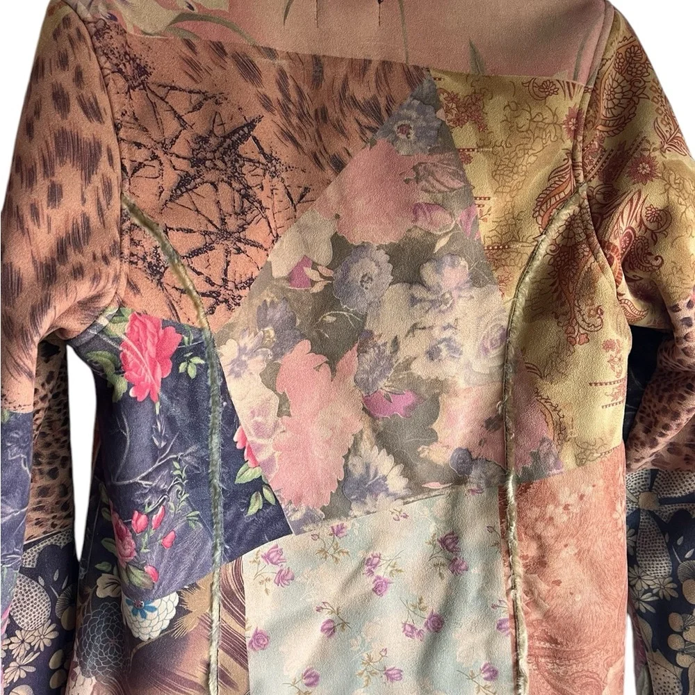 Faux Shearling Patchwork Mist Vintage Groovy Colorful Jacket Boho Small Rare